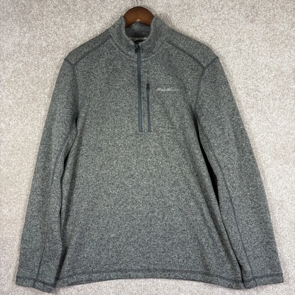 Eddie Bauer Mens Gray Heather Quarter Zip Pullover Sweater Knit Jacket Large